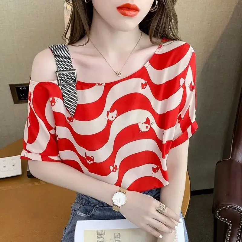 

New Summer Blouse Women Casual Flower Print Long Sleeve O-Neck Blouse Striped Shirt Top Blouse Blusas mujer de moda 2021 Cloths