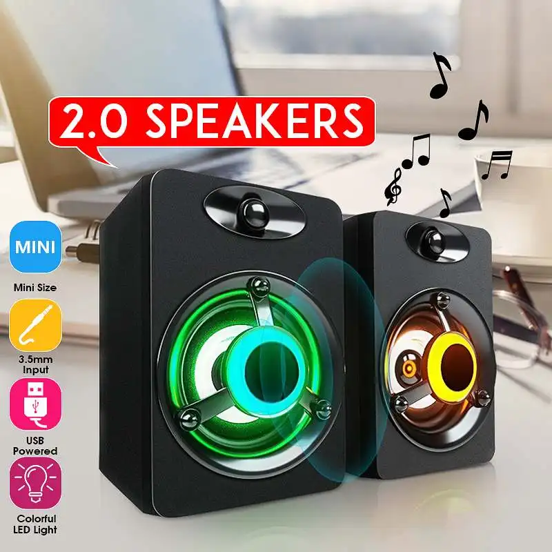 Mini Desktop Computer Speaker Colorful LED Light Heavy Bass Subwoofer Home Audio Oратор for PC / Laptop MP3 Smartphones | Электроника
