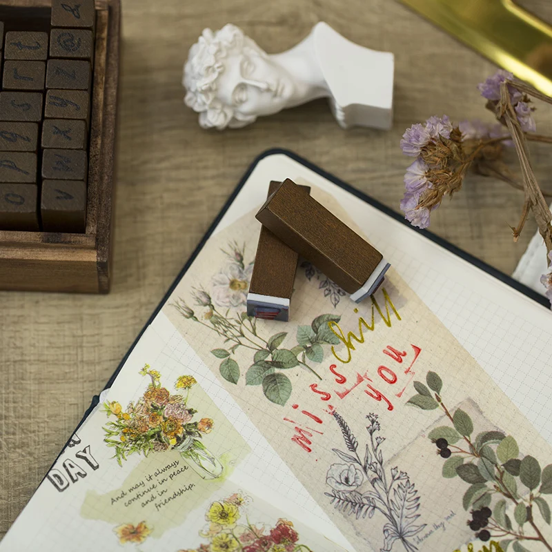 28 шт. винтажный почерк английский штамп Алфавит Письмо деревянный набор