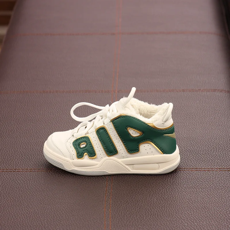 

2019 Winter Children Plush Warm Shoes Little Boys Genuine Leather Sneaker Little Girls Red Casual Shoes Student Outdoor Shoes