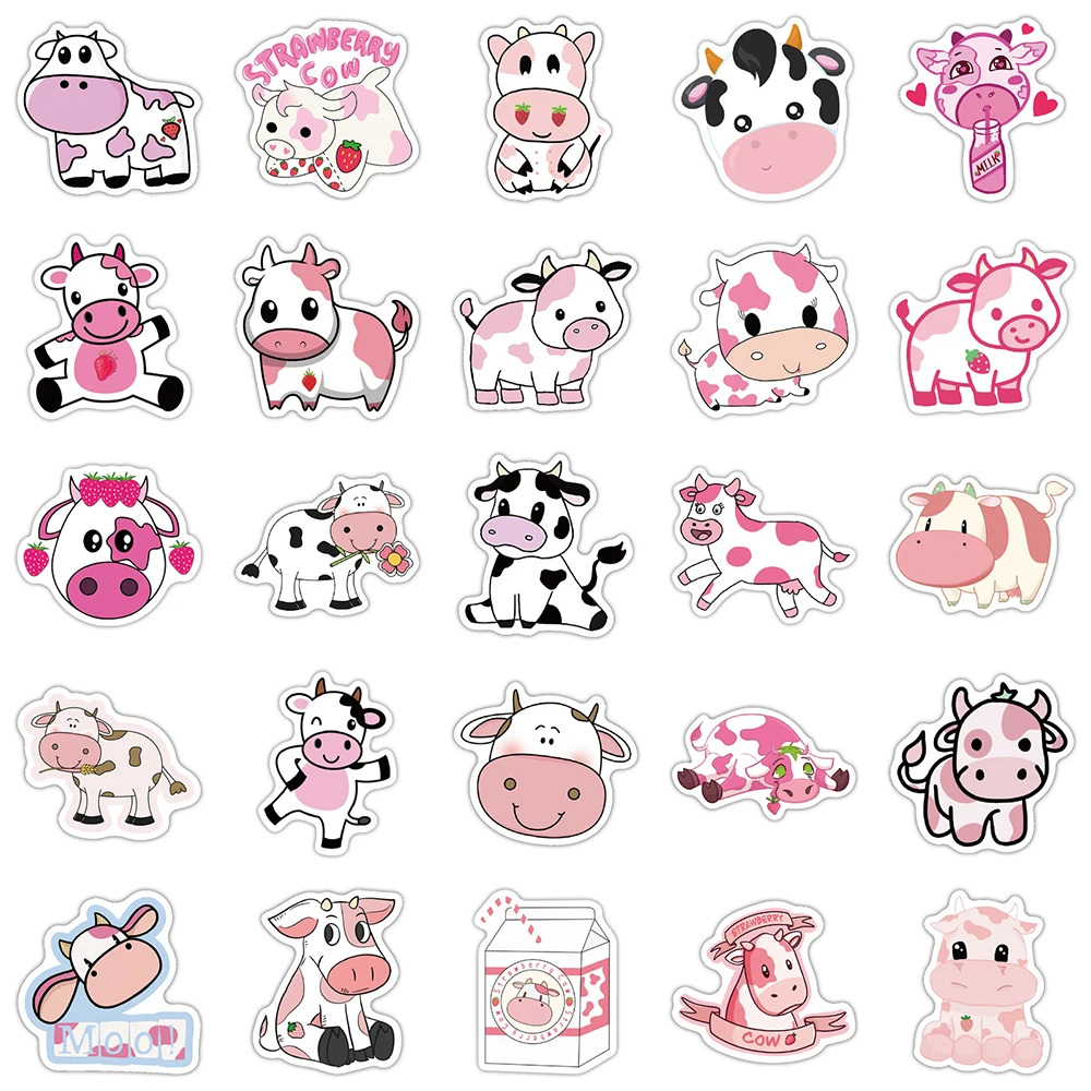 Pegatinas de dibujos animados de animales, calcoman&iacute;as de dibujos animados de fresa y vaca, para ordenador port&aacute;til, guitarra, tel&eacute;fono, bicicleta, coche, juguete, 10/30/50 Uds.-3