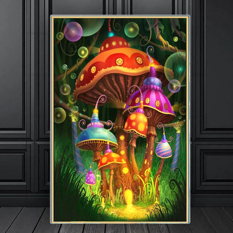 

Brand new 5D DIY diamond embroidery mushroom floor full round square diamond painting cartoon mosaic home wall decoration