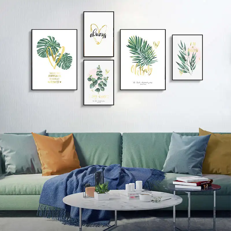 Watercolor Green Plants Leaf Canvas Paintings Nordic Scandinavian Office Wall Art Poster Pictures for Living Room Home Décor | Дом и сад