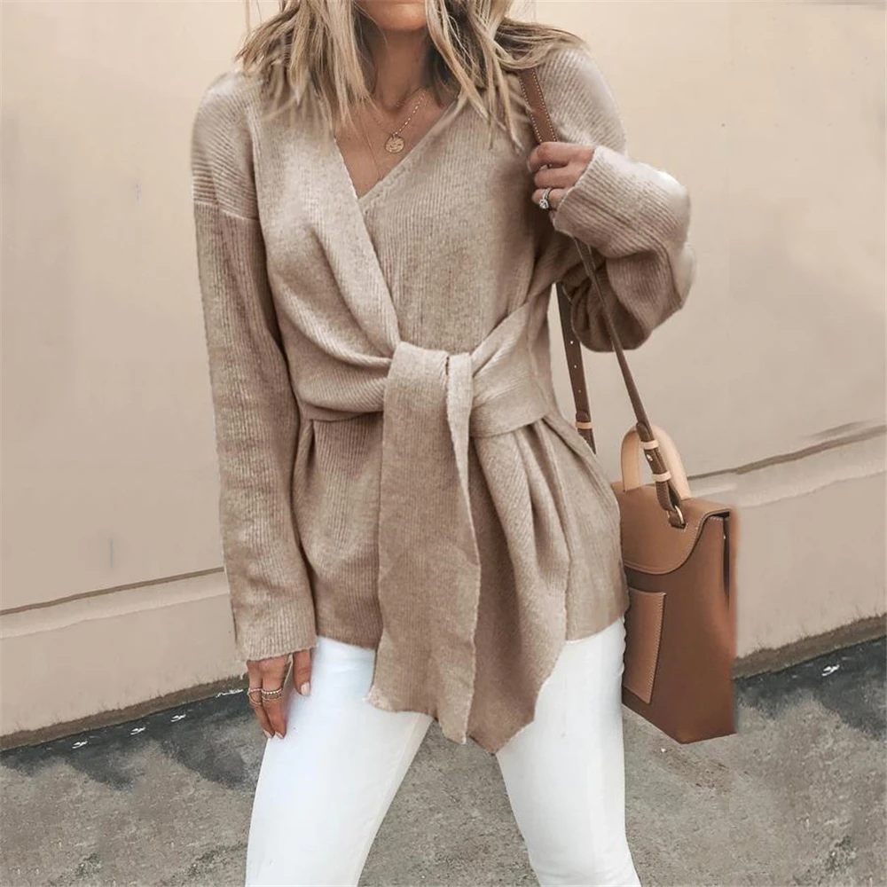 Новинка Европейская Женская блузка с поясом Осенний тонкий кардиган длинным