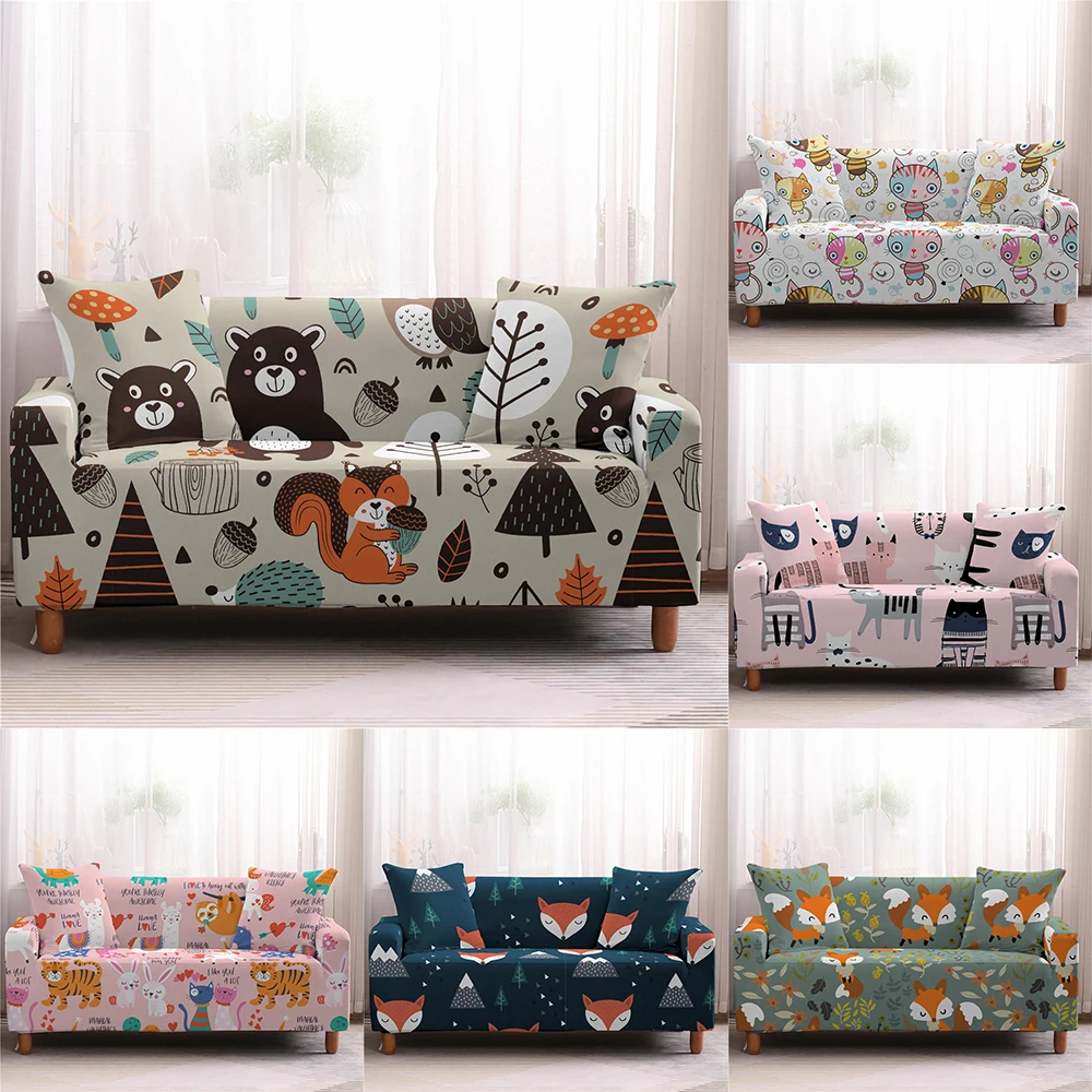 

Cartoon Bear Sofa Cover All-inclusive Sofa Slipcovers Cute Cat Animal Seat Couch Covers Sectional Sofa Cover for Living Room