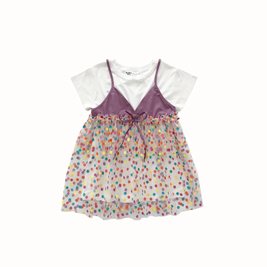 Женское платье с коротким рукавом Tonytaobaby летнее цветное Сетчатое из двух частей |