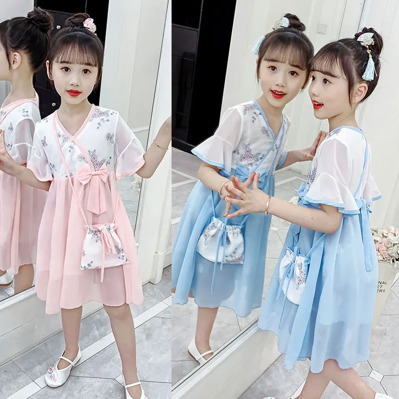 Летнее винтажное платье для девочек костюм Тан в китайском деревенском стиле