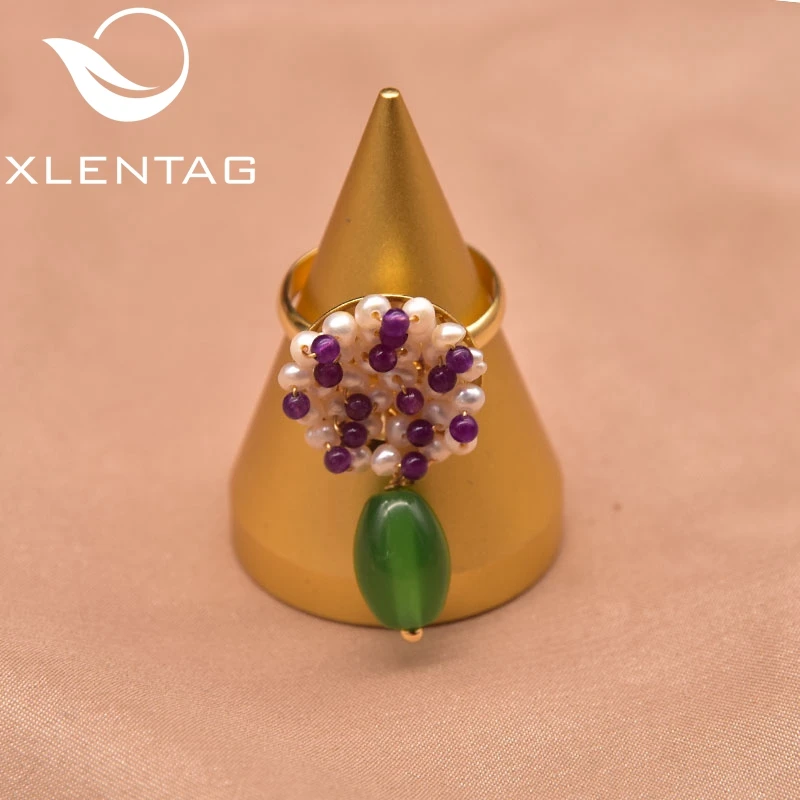 

XlentAg New Handmade Natural Freshwater Pearl Emerald Gemstone Ring Women Wedding Party Gift Fashion Fine Jewelry GR0276A