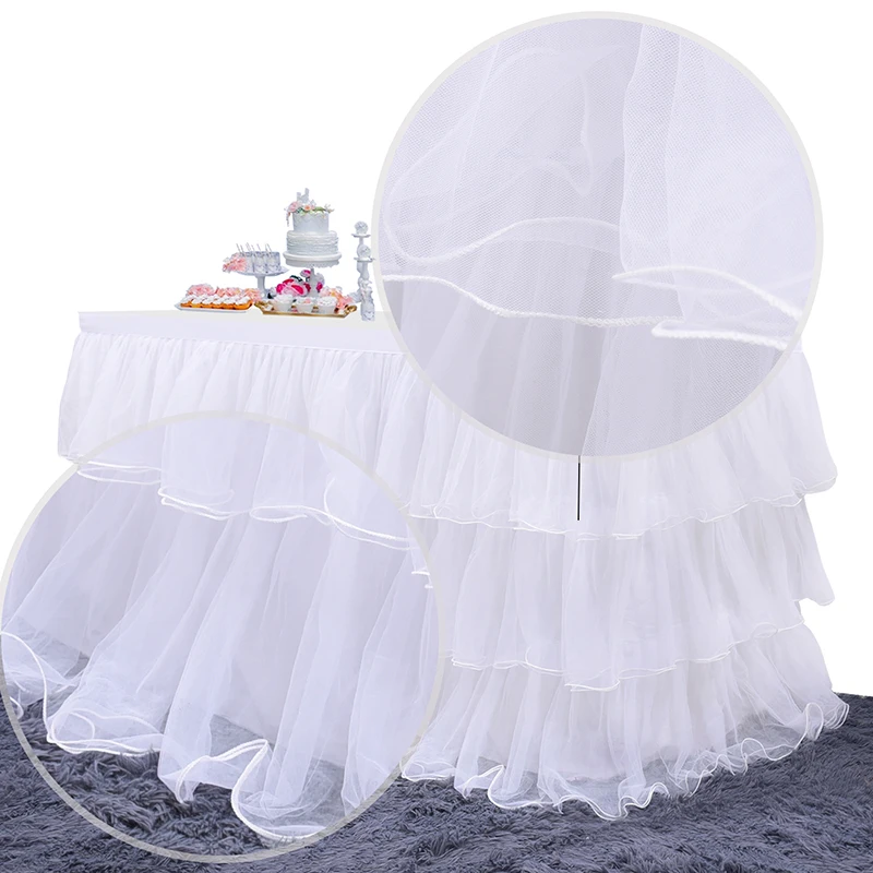 3 Layers Tulle Table Skirts Wavy Spliced Chiffon Skirt for Banquet Wedding Birthday Hotel Party Decoration | Дом и сад