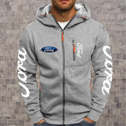 

2021 New Men's Hoodies Ford Mustang Car Logo Print Casual HipHop Black Hooded Fleece Sweatshirts Zipper Jacket Men Tops 15