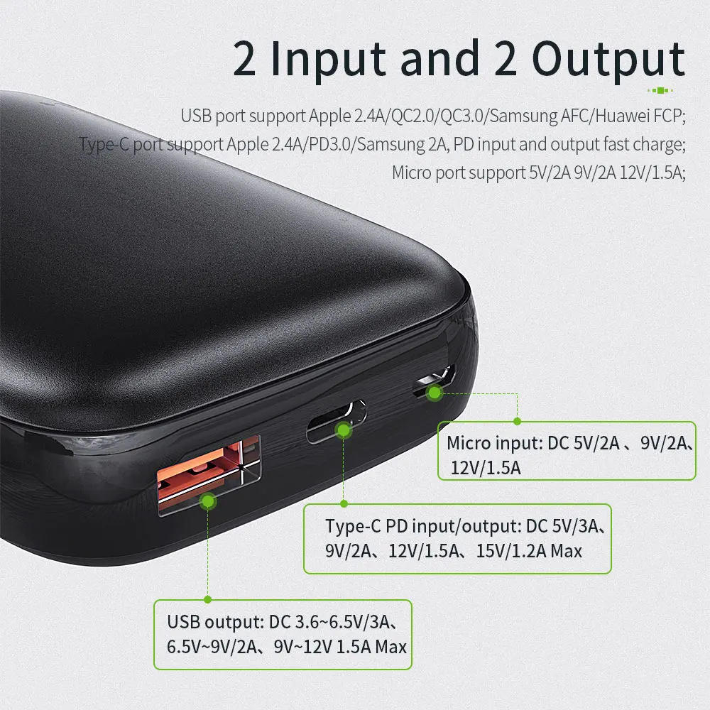 Essager 10000 мАч mi ni power Bank 10000 Быстрая зарядка 3,0 маленький внешний аккумулятор для Xiaomi mi USB C PD портативное Внешнее зарядное устройство