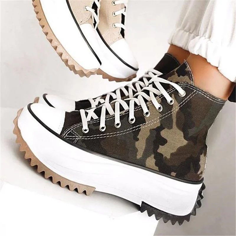 

Women's Shoes Canvas Vulcanized High Top Thick Bottom Flat with Camouflage Fashion Dance New Rock Casual Soft 2022 New 43 Size
