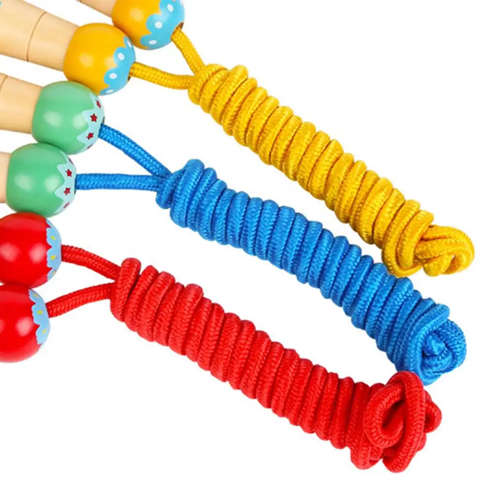 

Wooden Cartoon Animal Jumping Rope Children's Fitness Toys Flower Color Length Adjustable Rope Skipping for Primary
