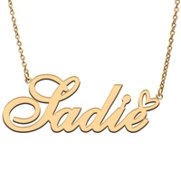 love heart sadie name necklace for women stainless steel gold silver nameplate pendant femme mother child girls gift
