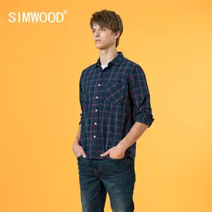 SIMWOOD 2021 Весенние Новые клетчатые рубашки для мужчин, приталенные, 100% хлопок, Повседневная рубашка в клетку размера плюс, брендовая одежда SJ130386