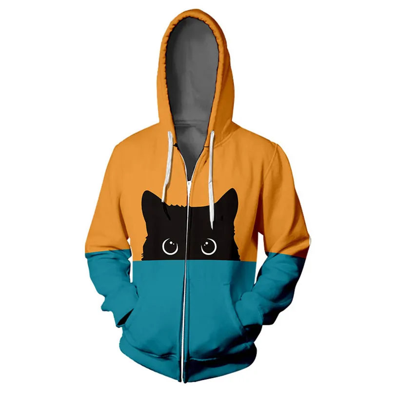

Cat Print Couple Sweatshirt Hooded Coat Long Sleeve Hoodies Women Zipper Loose Hoodie Hip Hop Oversize Sudadera Mujer 40OCT30