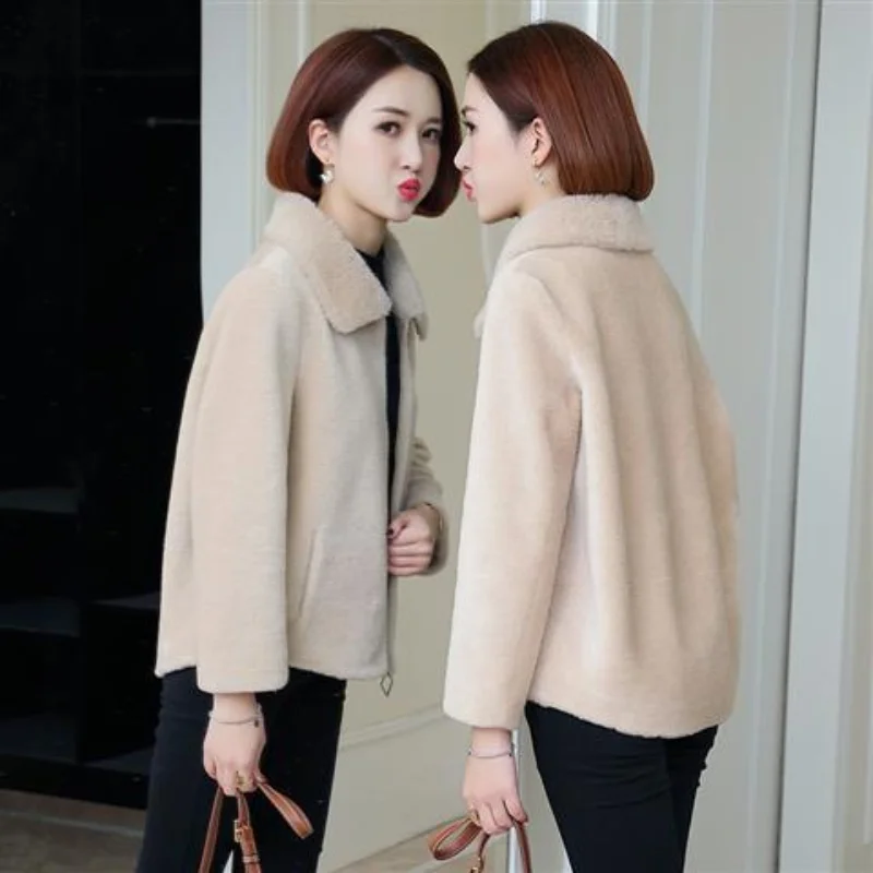 

2021 Women Autumn Winter Slim Real Fur Coat Lady Natural Sheep Shearing Wool Jacket Female h Genuine Lamb Fur Outerwear K302