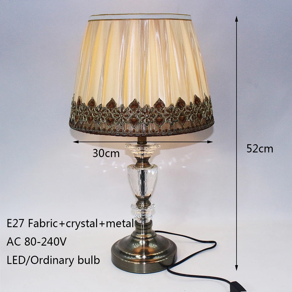 Современный арт деко тканевый Хрустальный Настольный светильник винтажный E27