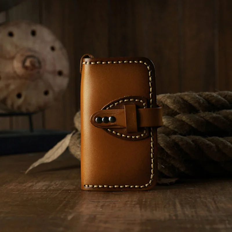 

Original handmade key case men's multifunctional leather retro large-capacity cowhide card case waist car vegetable tanned leath