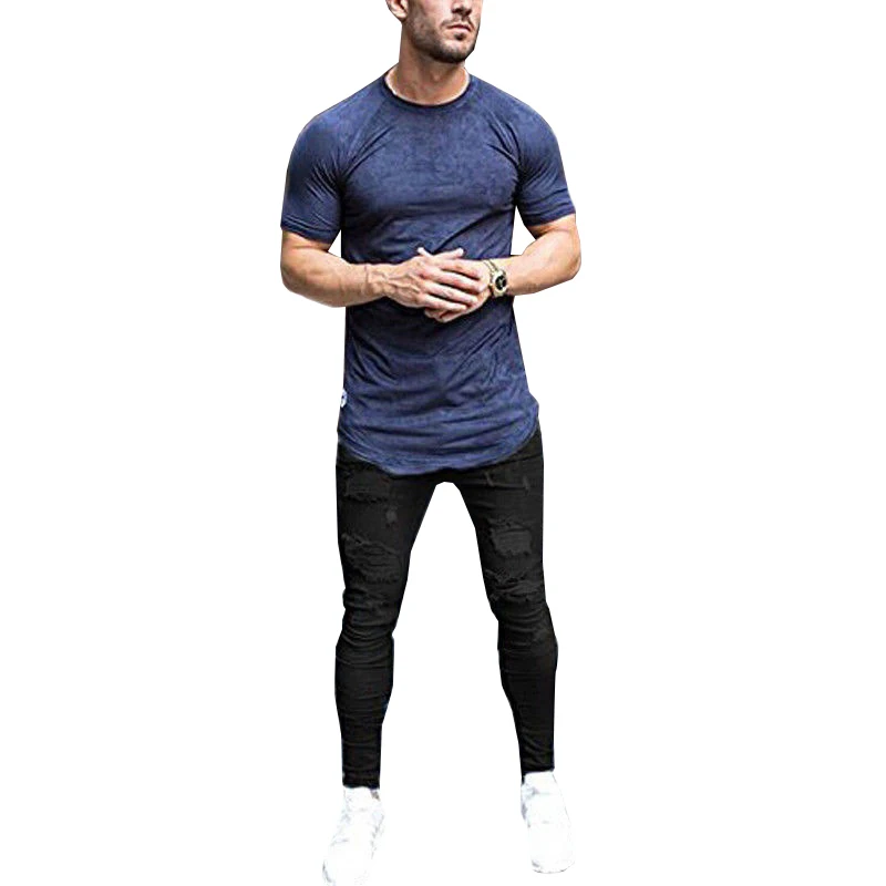 

Men Plain Washed Ripped Denim Jeans Skinny Long Pants Hole Frayed Trousers Casual