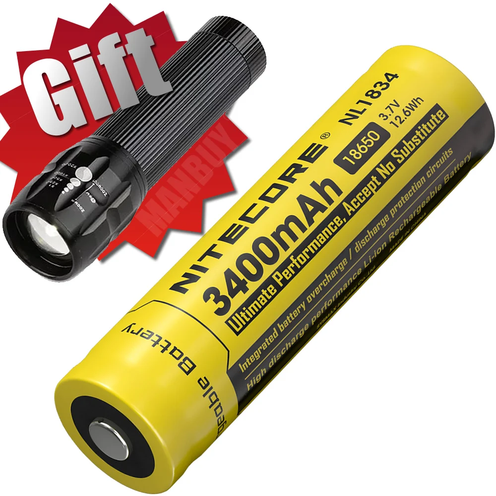 Nitecore NL1834 18650 3400 мА/ч 3 7 в литий-ионная Батарейная кнопка для всех типов фонариков 1