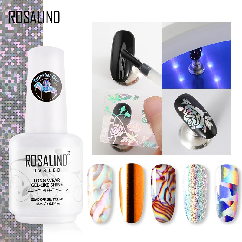 Переводной Гель лак для ногтей ROSALIND с наклейкой Гибридный гель Праймер УФ лампа