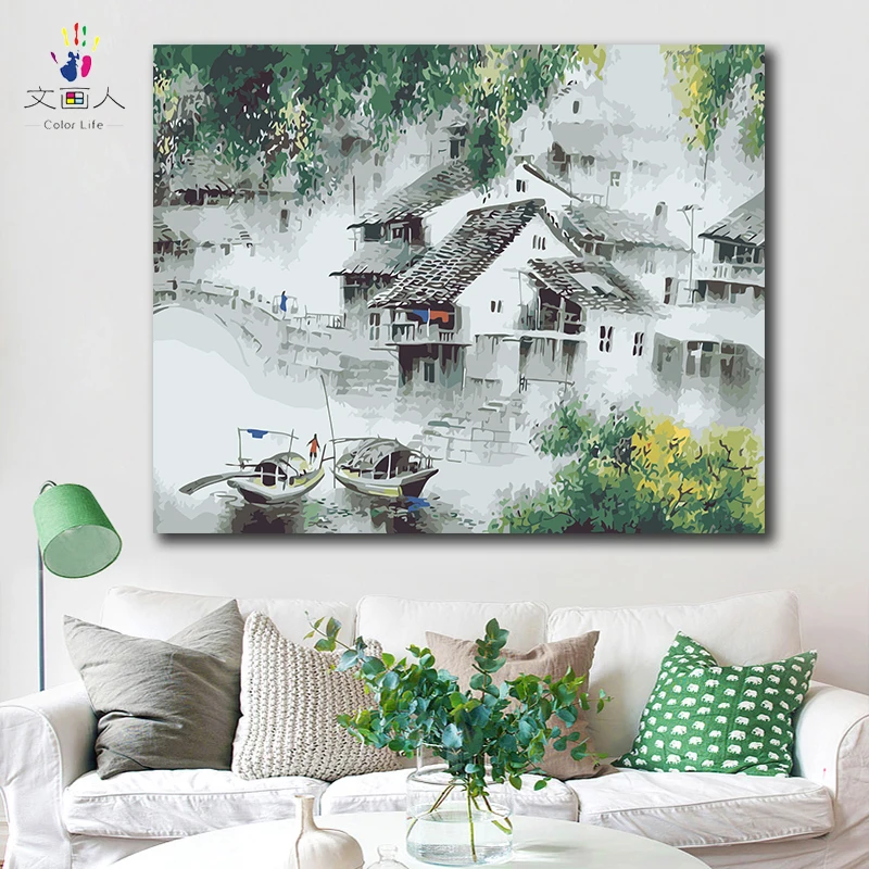 

Diy цифровая картина маслом Jiangnan пейзаж декоративная картина для взрослых ручная роспись цветная картина маслом 40x50 50x60 холст реалистичный