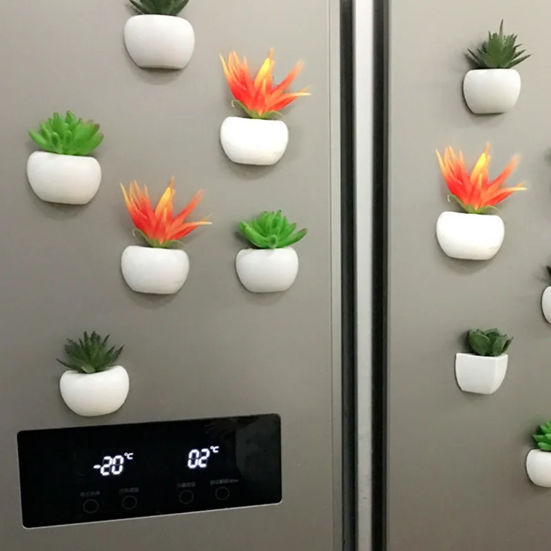 

1pc Fridge Sticker Plant Fridge Magnet Magnetic Potted Plant Simulated Bouquet Flower Succulent Plant For Home Wall Decoration