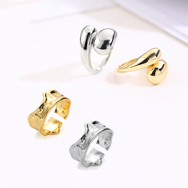 

Creative niche design irregular textured volcanic lava opening adjustable alloy ring women rings adjustable ring