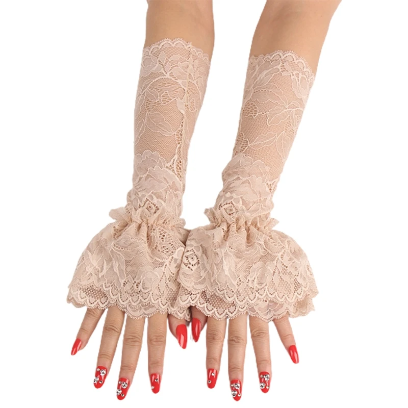 

Bridal Ruffled Fingerless Gloves Sheer Floral Lace Wedding Arm Warmer Sleeves A0NF