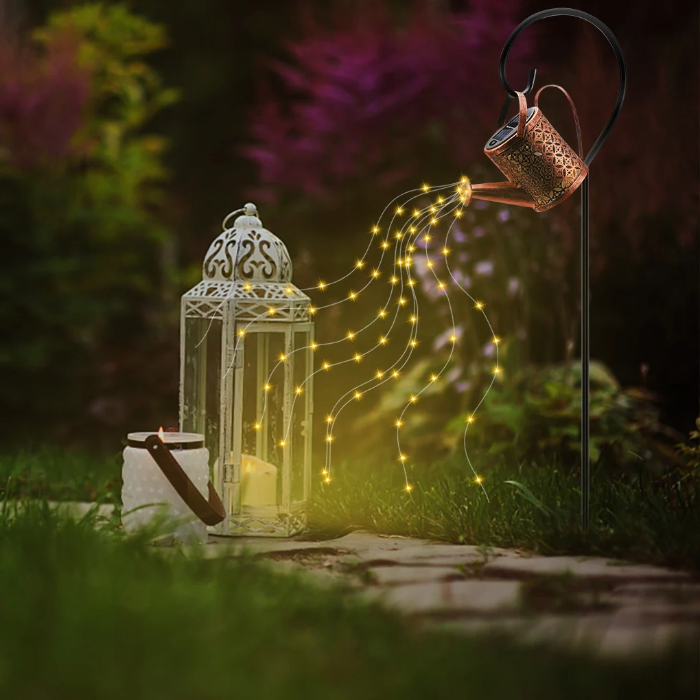 

Outdoor Solar Watering Can Ornament Lamp Garden Art Light Decoration Hollow-out Iron Shower LED Lights String Garden Decorations
