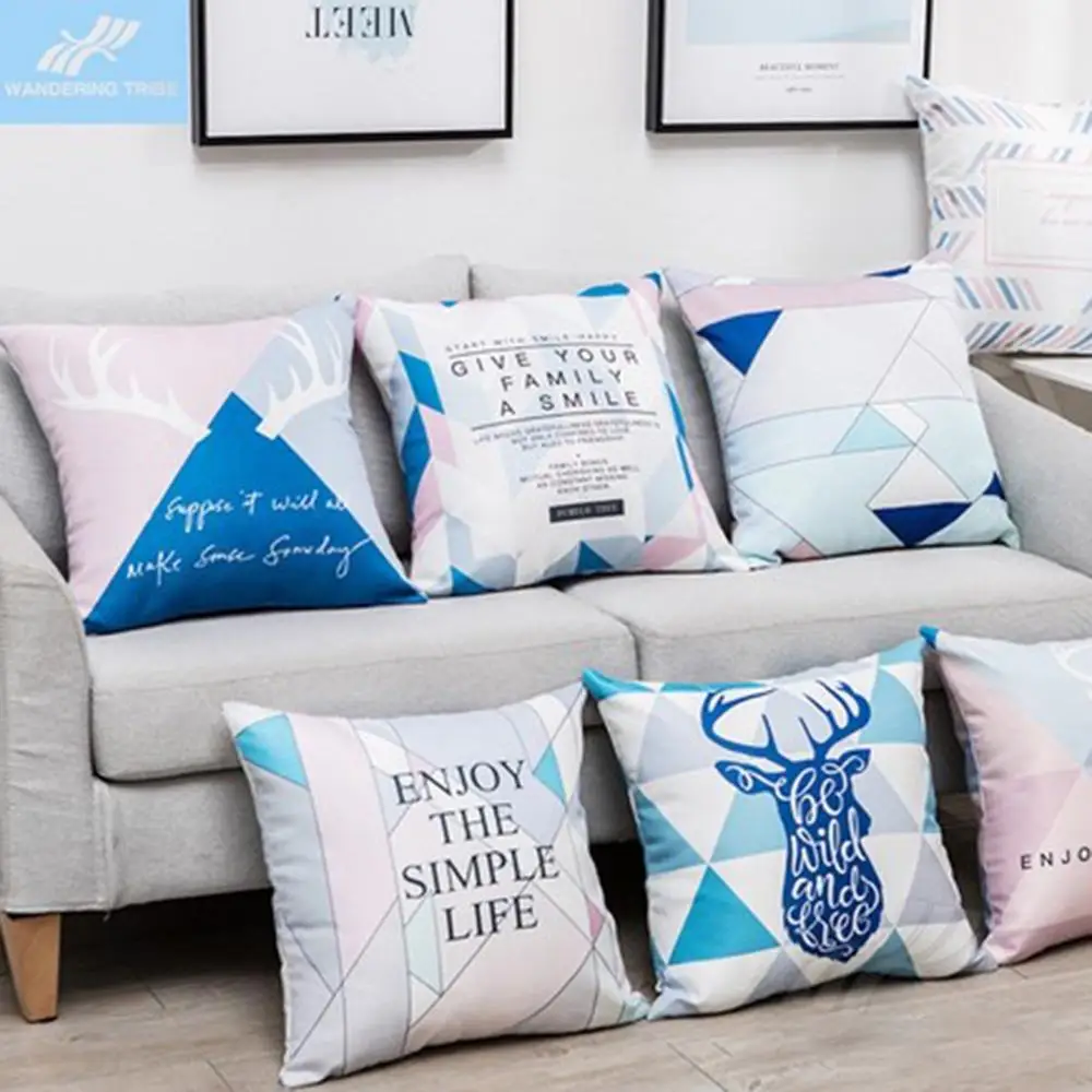 

Blue Geometry Stripe Square Cushion Cover 45*45 Cm Hug Pillow Pillowcase Home Decor Bedroom Living Room Europe Stylish Design