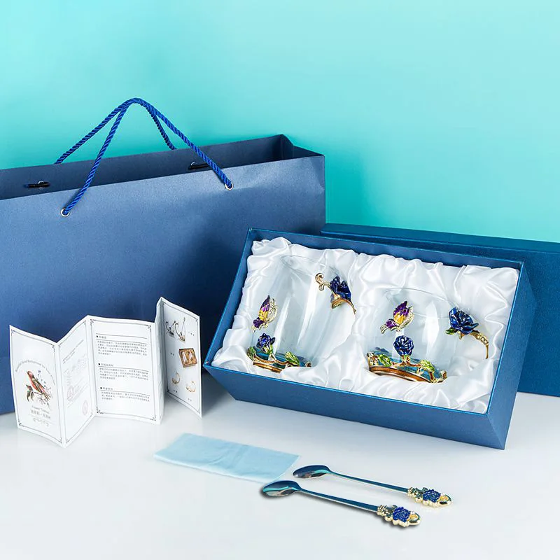 Эмалированная чашка с синей розой для воды в скандинавском стиле чайная Luo Shihua