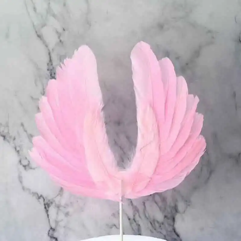 pink Ангельские крылья из перьев флаг торт топперы для свадьбы День рождения выпечки Десерт День Святого Валентина торт верхние украшения поставки - Цвет: pink