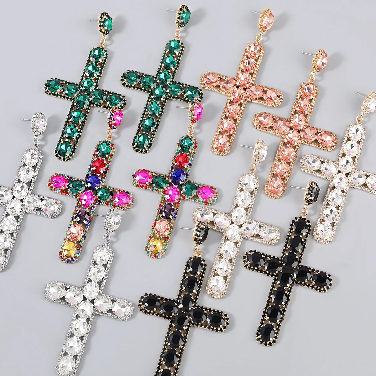 

JIJIAWENHUA New Sparkling Rhinestone Cross-shaped Pendant Women's Earrings Dinner Wedding Fashion Luxury Jewelry Accessories