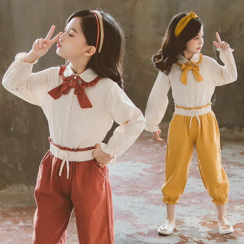 

Sweet Fashion Girls Clothes Bow Long Sleeve Blouses High Waist Pants Children Clothing Set 2020 New Spring Teen Kids Suits