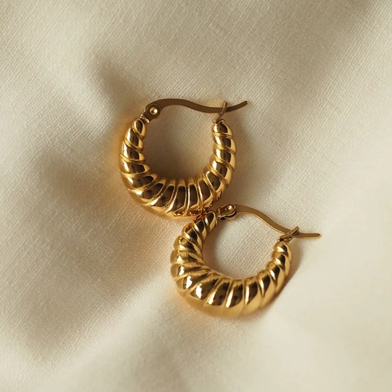 

Nickel&lead Free 316L Stainless Steel Unique Texture Circle Gold Statement Earring Chunky Croissant Hoop Earrings for Women