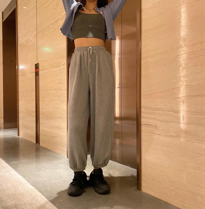 

Gray Trousers Women's Spring/Summer 2021 New Korean Style Loose Tappered Wide-Leg Pants Versatile Sports Casual Pants for
