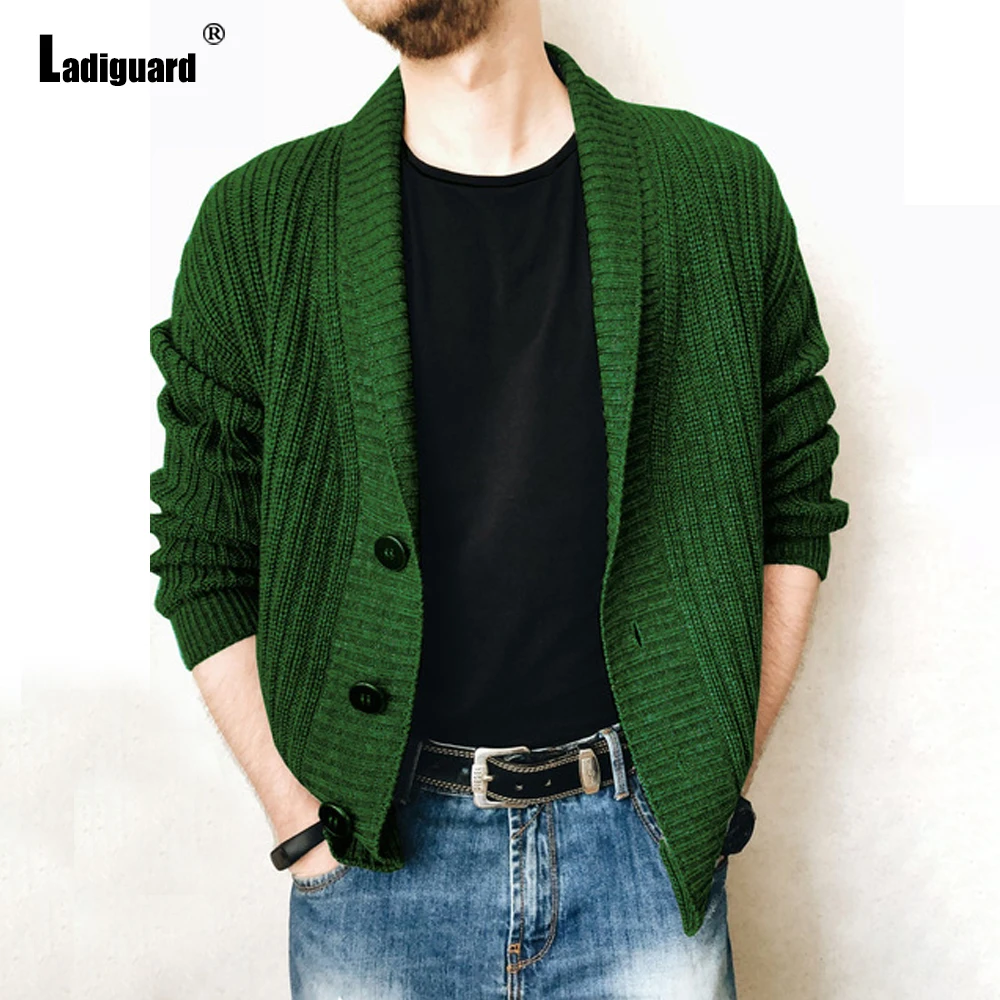 Ladiguard Plus Size Men Knitted Sweater Autumn Fashion Knitwear Mens Streetwear 2021 Single Breasted Top Cardigans Male Sweaters