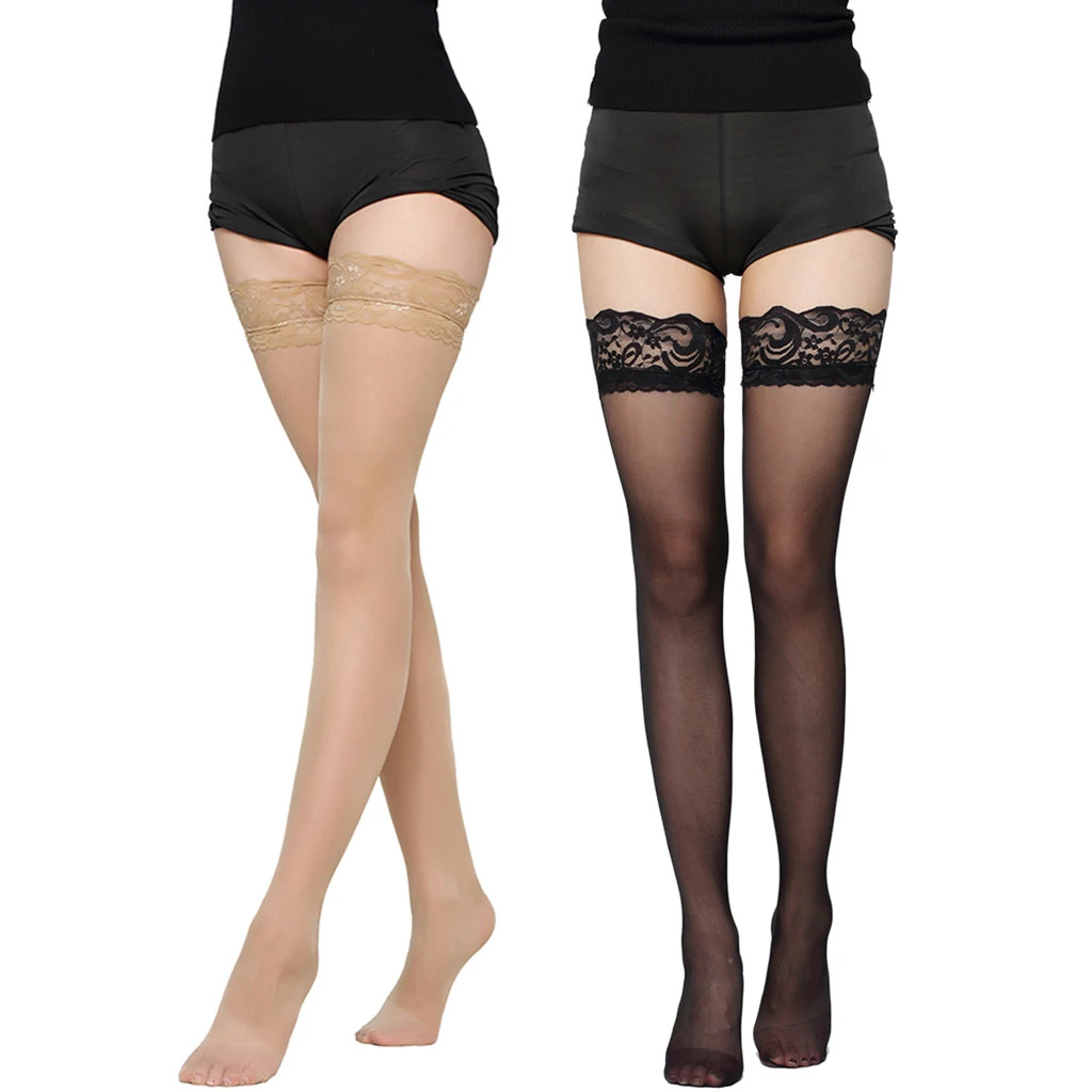

Sexy Ladies Sheer, Lace Top Thigh High Elasticated Hold Up Stockings