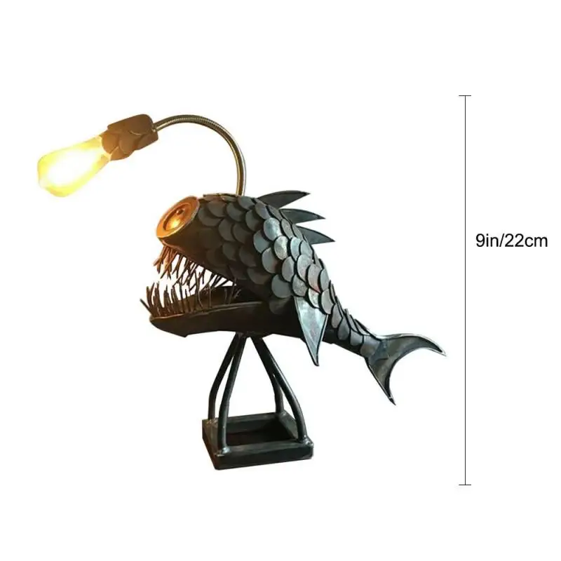 

Retro Piranha Fish Shaped Night Light Desktop Led Anglerfish Night Lamp Novelty Lighting Metal Figurines Vintage Home Decoration