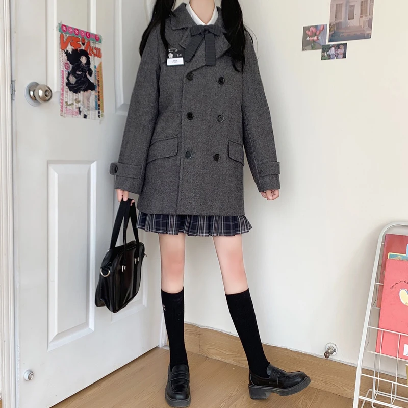 Пальто шерстяное Женское зимнее двубортное в Корейском стиле - купить по