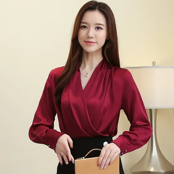Женская рубашка с глубоким v образным вырезом однотонные топы на осень лето весну