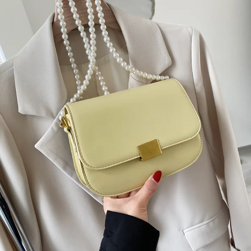 

Pearl Beaded Chains Designer Shoulder Bags for Women 2021 Solid Color Female Crossbody Bag Summer Fashion Luxury Brand Handbags
