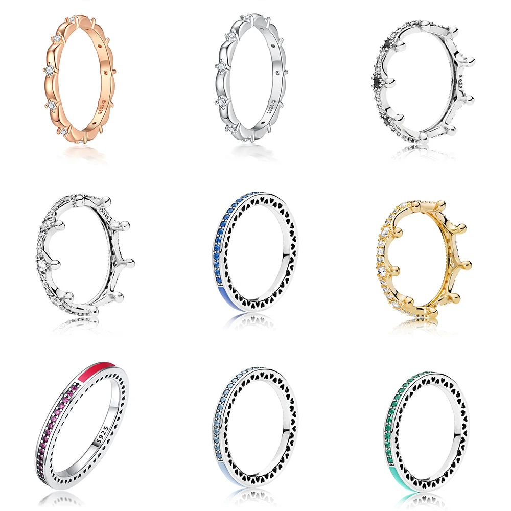

925 Sterling Silver Ring Charms Rose Gold Color Crystal Princess Crown Diy Epoxy Red Green Ring For Women Wedding Party Jewelry
