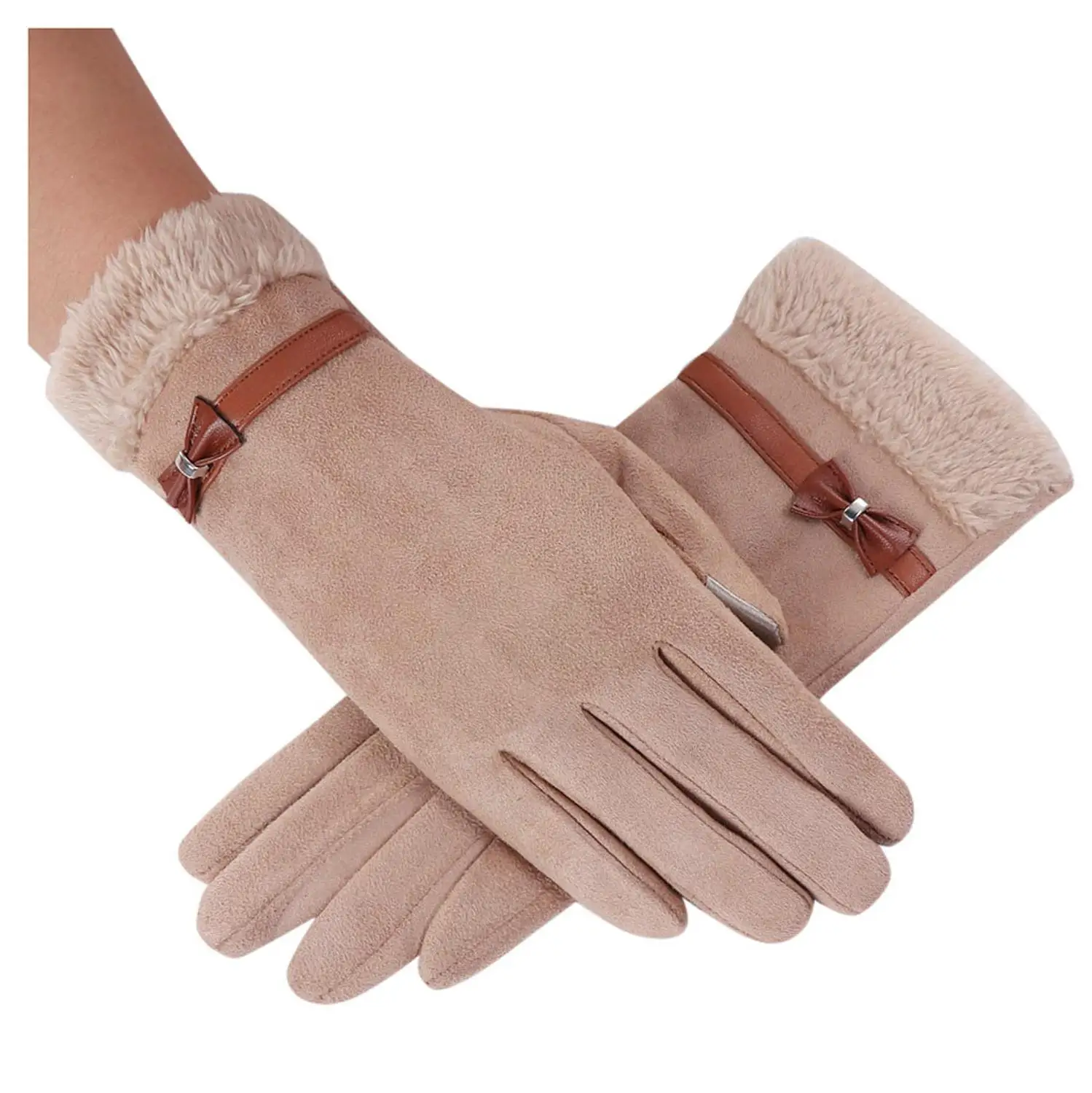 Lace Flower Khaki Женские перчатки бархатные сохраняющие тепло перчатки для сенсорного экрана ветрозащитные зимние перчатки варежки перчатки для велоспорта guantes muje - Цвет: Lace Flower Khaki