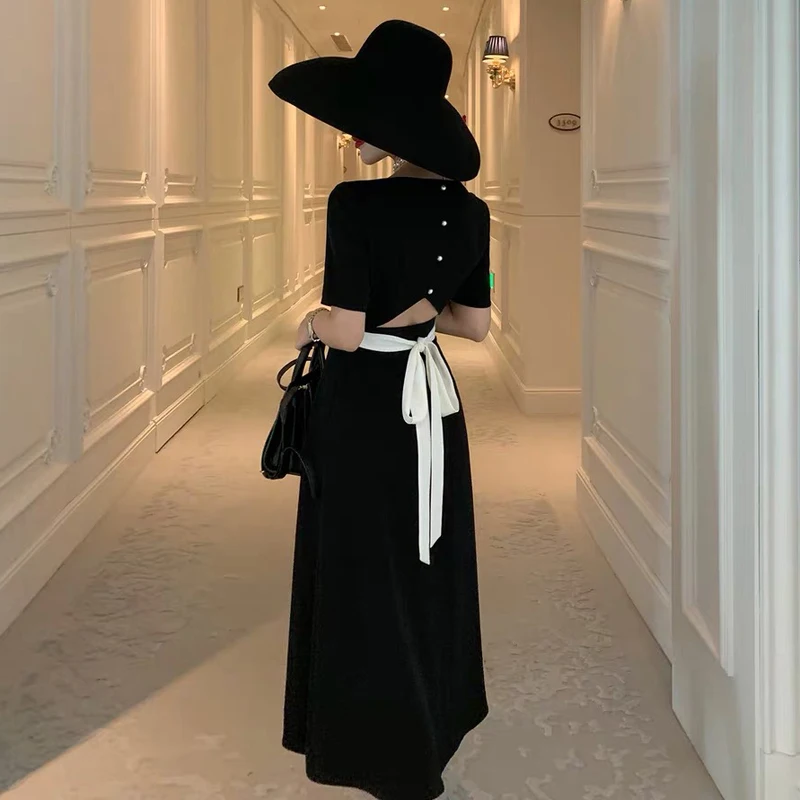 Женское винтажное платье с поясом Элегантное повседневное облегающее миди