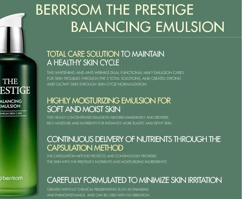 BERRISOM The Prestige Balancing Emulsion 130ml Instantly Moisturizing Whitening Essence Anti-wrinkle Face Cream Korea Cosmetics | Красота и