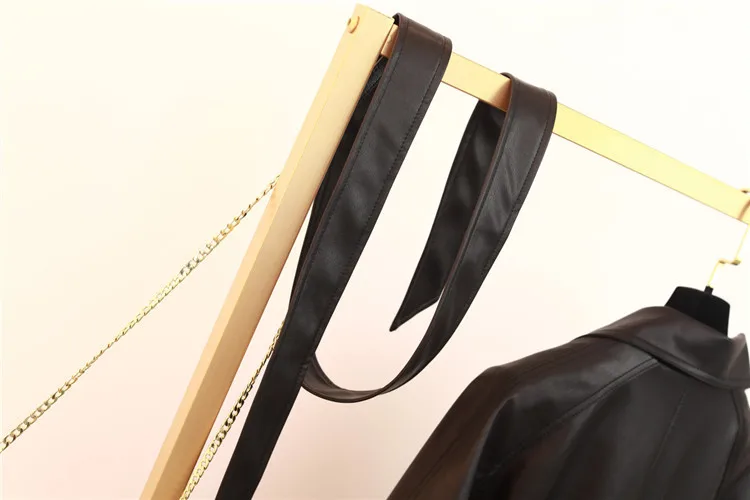 

New women's locomotive jacket PU leather loose bf retro medium-length with belt faux