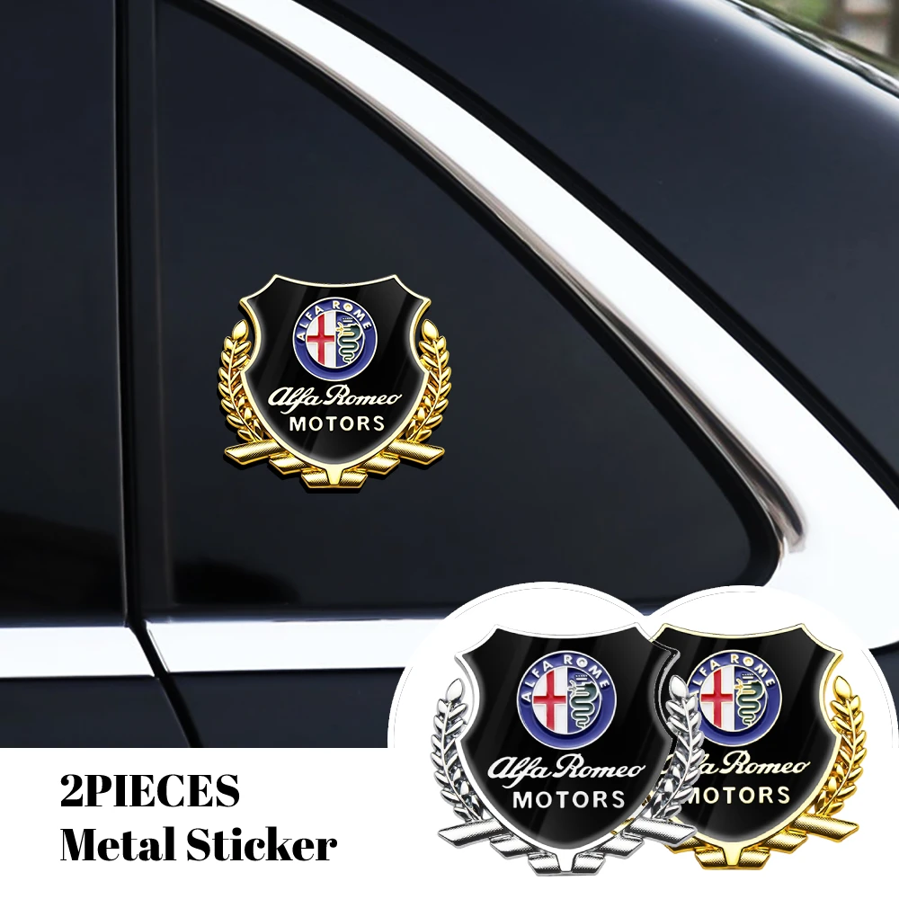 

2Pcs New Car Badge Side Door Trunk Chrome Decal 3D Metal Wheat Ear Window Sticker For Alfa Romeo Giulia Giulietta Mito Spider